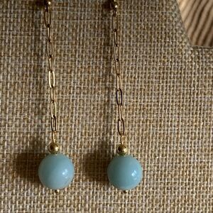 18K gold plated paper clip chain earrings with genuine jade gemstones. NWT
